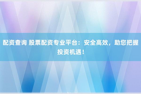 配资查询 股票配资专业平台：安全高效，助您把握投资机遇！