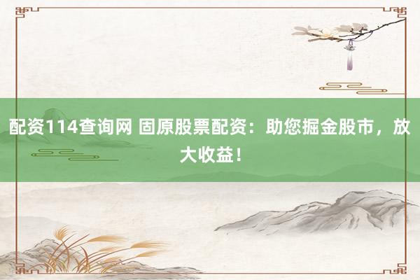 配资114查询网 固原股票配资：助您掘金股市，放大收益！