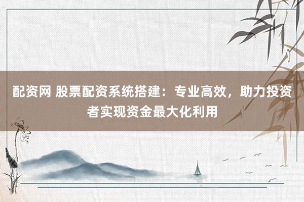 配资网 股票配资系统搭建：专业高效，助力投资者实现资金最大化利用