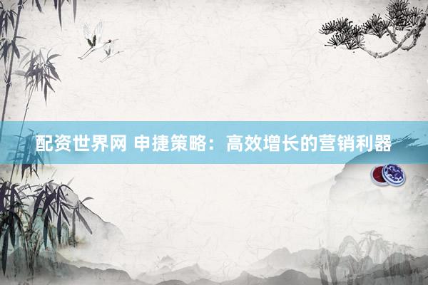 配资世界网 申捷策略：高效增长的营销利器