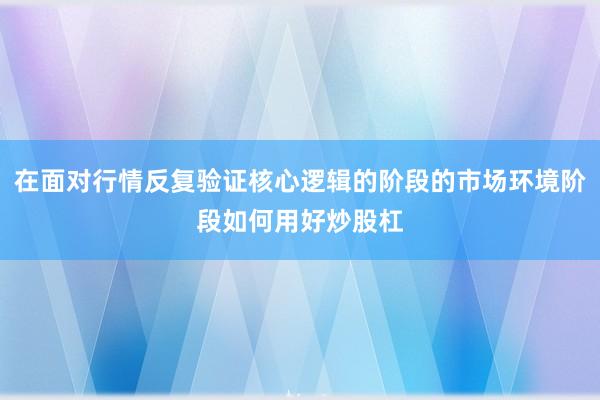 在面对行情反复验证核心逻辑的阶段的市场环境阶段如何用好炒股杠