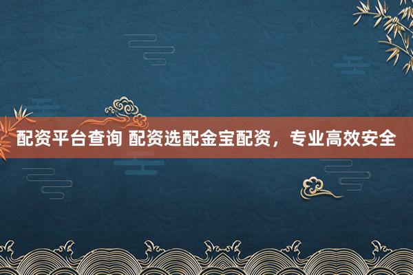 配资平台查询 配资选配金宝配资，专业高效安全