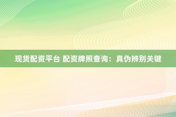 现货配资平台 配资牌照查询：真伪辨别关键