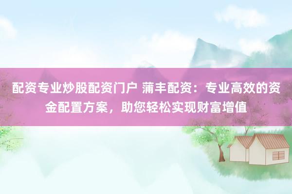 配资专业炒股配资门户 蒲丰配资:专业高效的资金配置方案,助您轻松实现财富增值